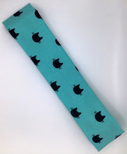 Load image into Gallery viewer, Flat cotton headband in blue-teal with cute and simple cat face designs, perfect for adding a touch of fun and whimsy to any outfit.
